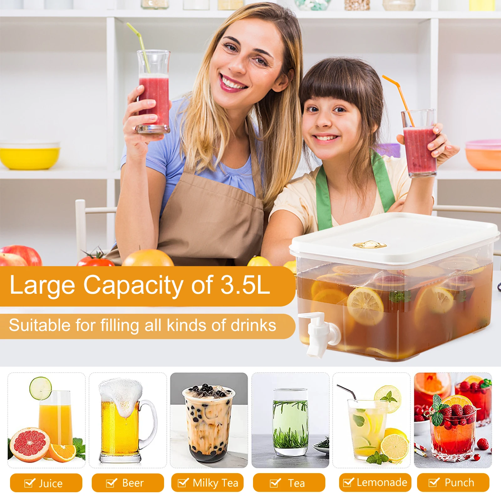 

3.5/5L Beverage Dispenser with Faucet Cold Drinks Container Date Indicating Adjuster Large Capacity Leakproof Kitchen Supplies