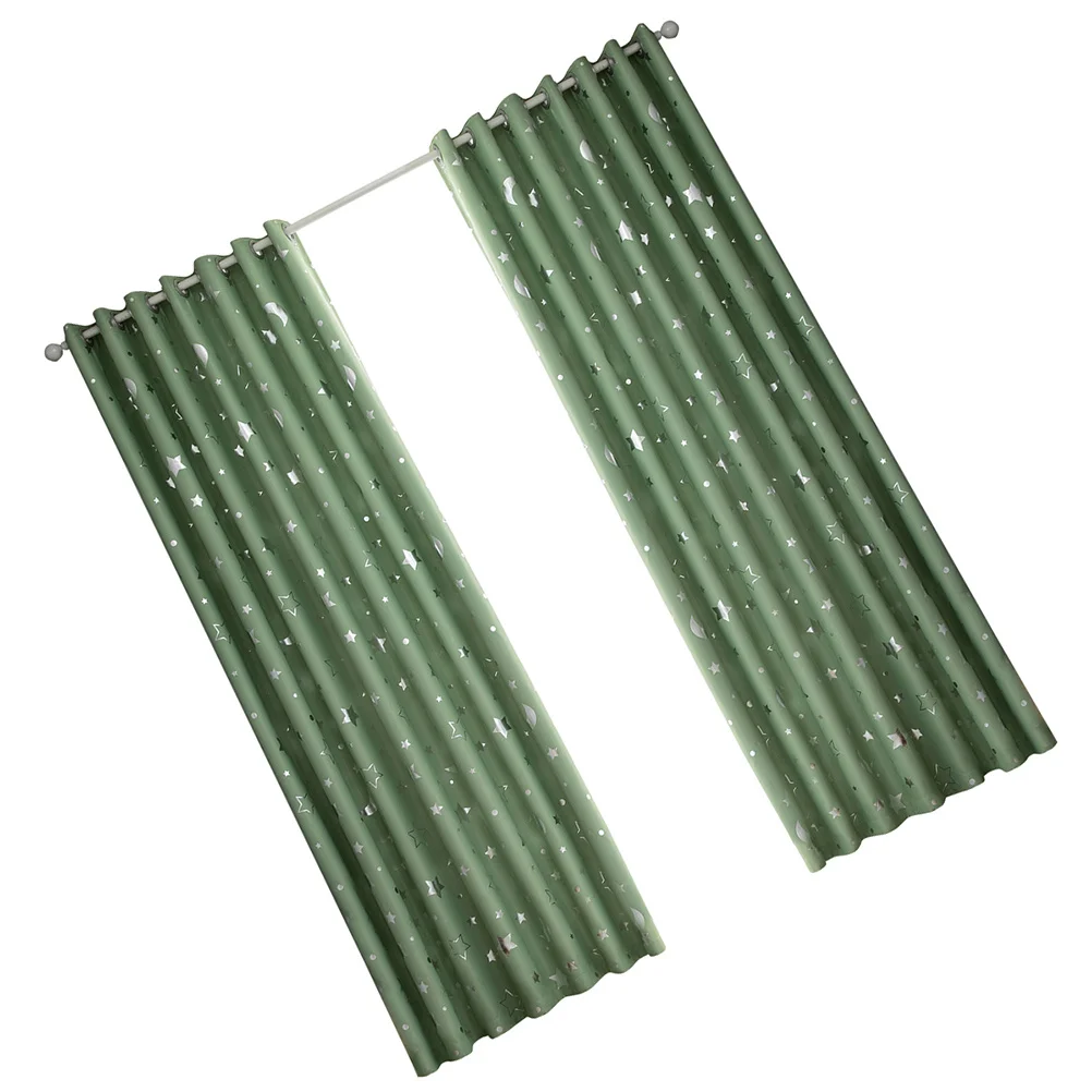 Cortina de ventana de moda Simple, estrellas plateadas, Luna, aislamiento térmico opaco, 100x130cm, verde, suave, sedoso, térmico agradable para la piel