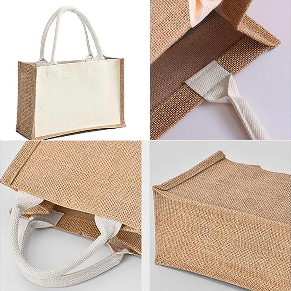 Reusable Jute Burlap Shopping Bag Handbags for Women Grocery Eco Bag Female Tote Bag Cloth Shopper Bag Purse Dog Print