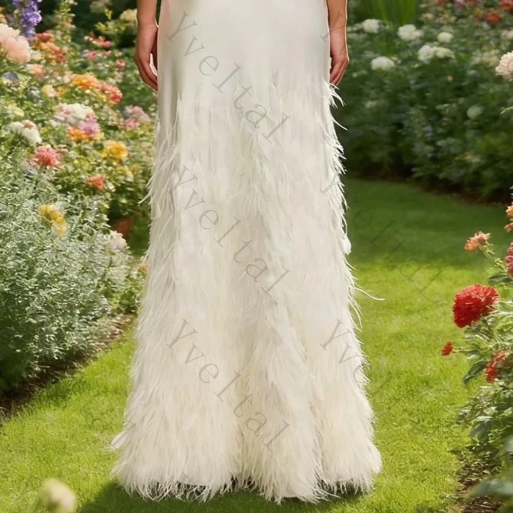 Customized Graceful Simplicity Temperament Feather Straight Wedding Dresses Charming Strapless Satin Sleeveless Bridal Gown