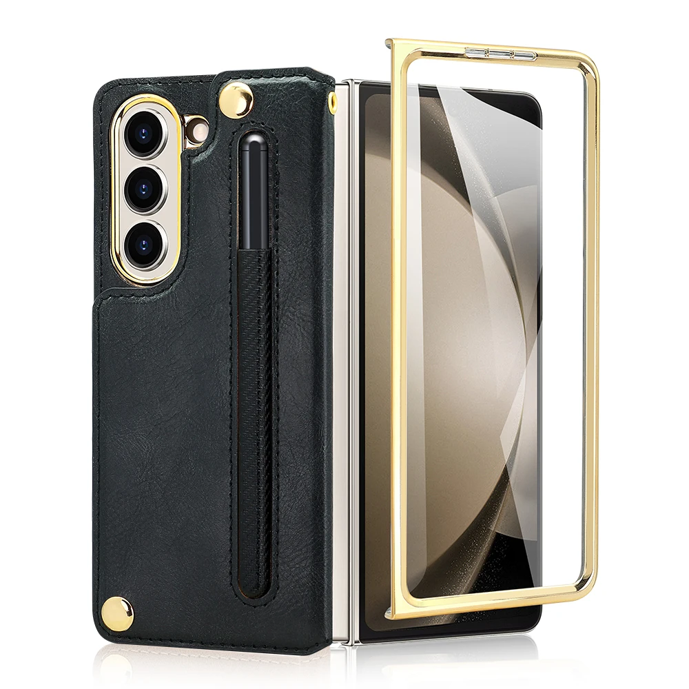 Vietao leather card wallet phone case for samsung galaxy z fold 7 with screen protector&a pen&hand strap, z fold 7 6 5 4 case