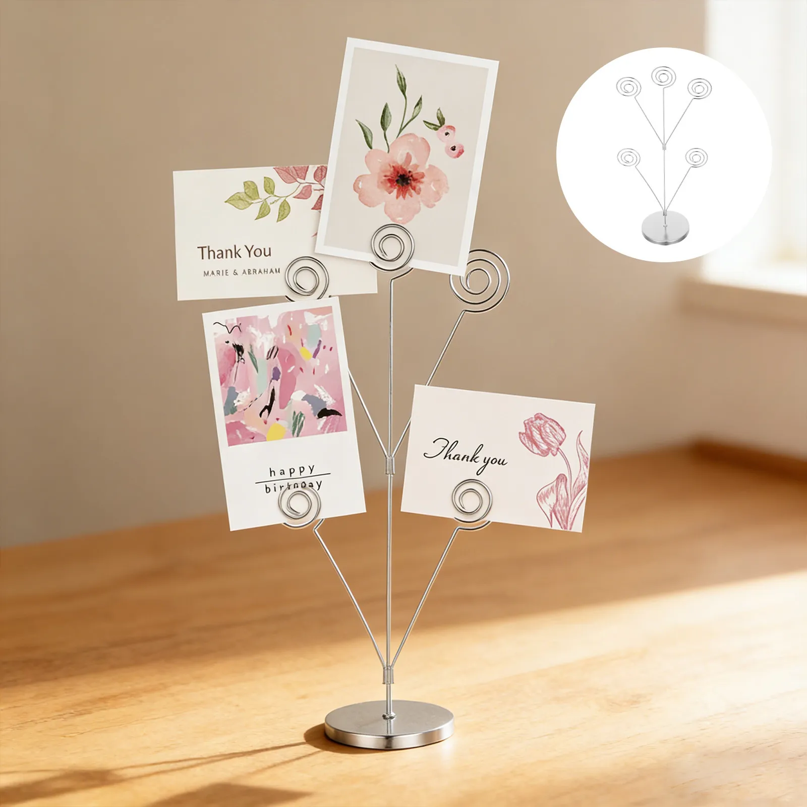 Desktop Memo Holder Clip 5 Branch Photo Stand Round Base for Wedding Table Number Holder Business Card Display Valentine's Day