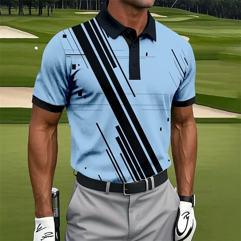 Men's 3D Printed Color Visual Illusion Pattern Polo Shirt, Summer Fashion Collar Short Sleeve Top