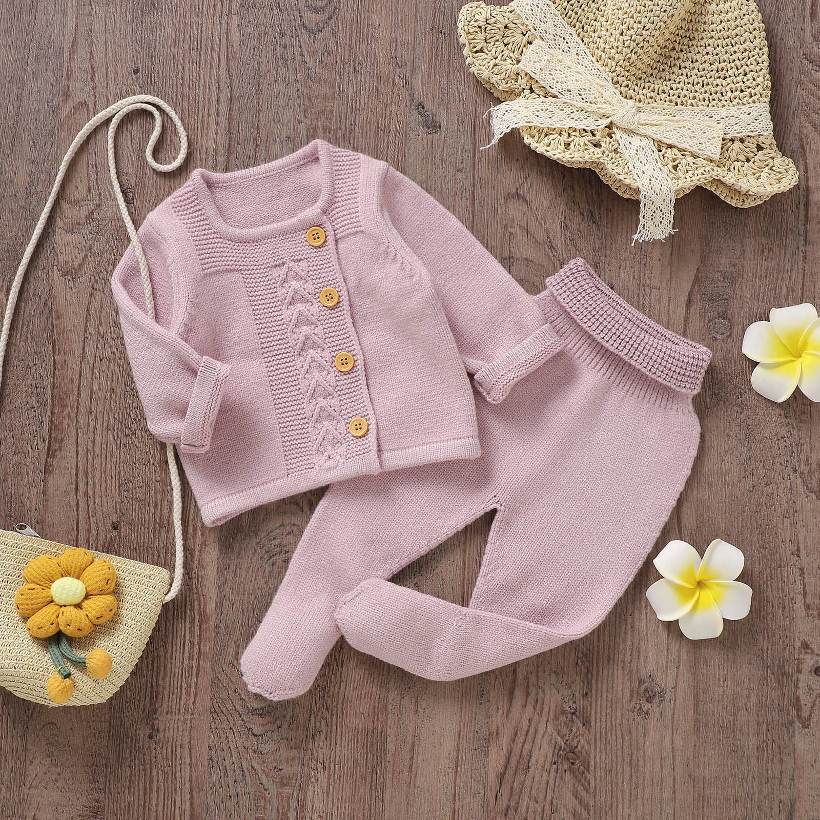 Baby Clothes Sets Autumn Winter Knitted Solid Long Sleeve Pullovers+Pants 2pcs Outfits for Toddler Infant Girls Knit Sweaters