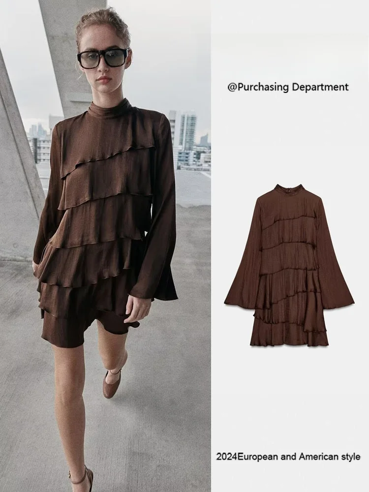 

Spring New Arrival Women's Faionable ort Silk Satin Layered Decorated Dr Ele Personali Dr 2026