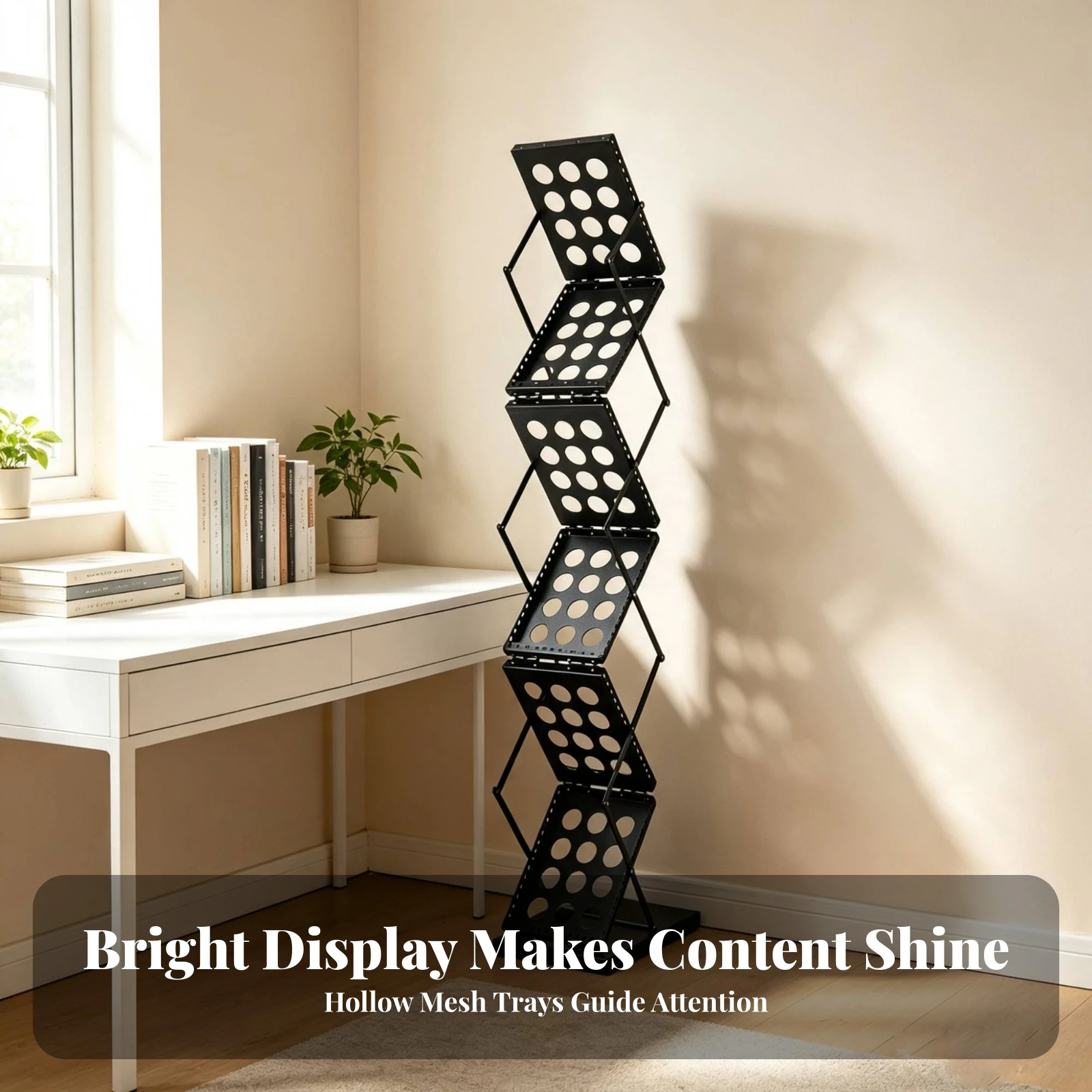 Folding Literature Rack Quick Setup Literature Rack with Perforated Panels Floor Magazine Holder Collapsible for Exhibitors