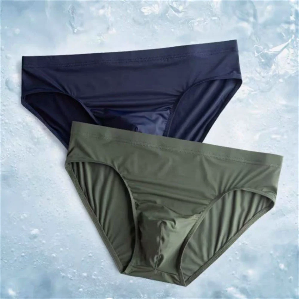 2PCS Comfort Big Men's Bulge Enhancing Underwear Large Sizes M-XXL Ice Silk Moisture-Wicking Briefs 3D Support