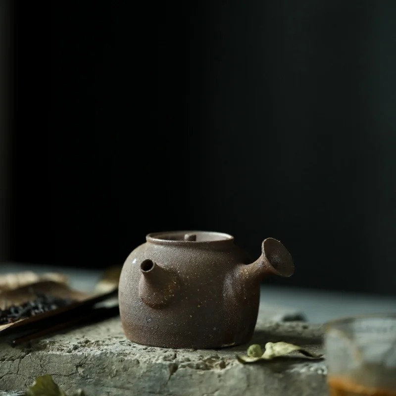 ★Handmade Teapot Black Porcelain Pot Kung Fu Tea Set Teapot Jingdezhen Tea Set Hand Made Retro Side Handle Pot 160ml