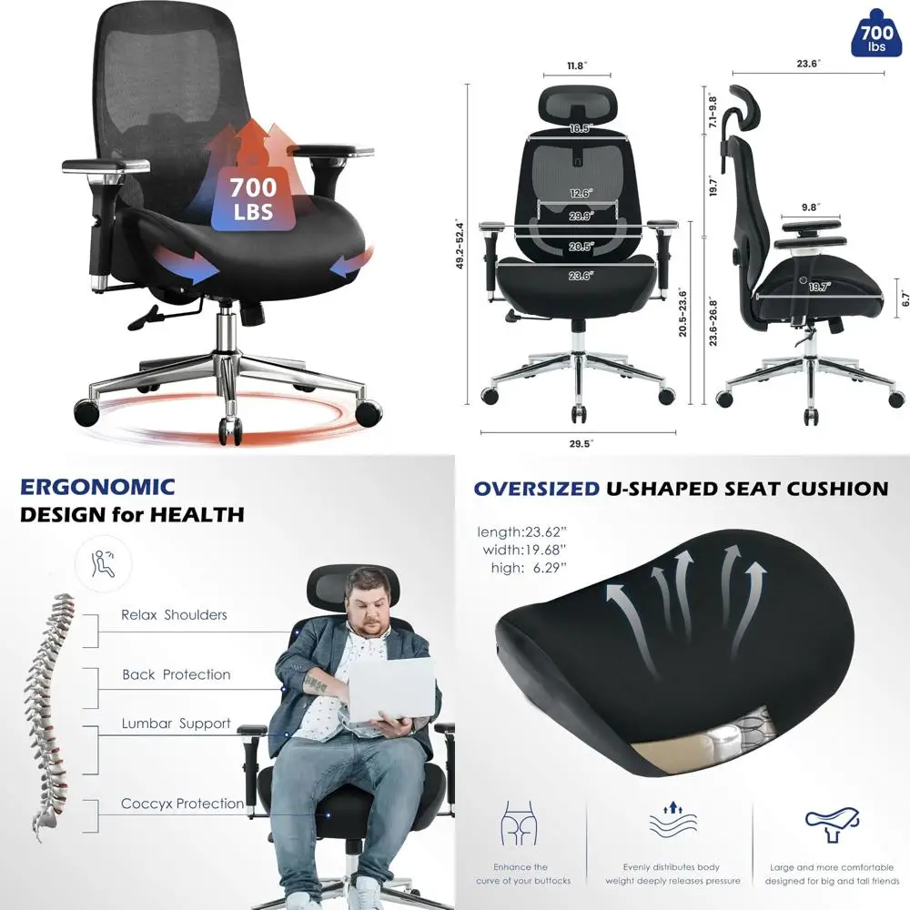 

Эргономичное большое и высокое офисное кресло емкостью 700 фунтов, широкая подушка сиденья для удобного сидения на весь день, регулируемая сетка Des