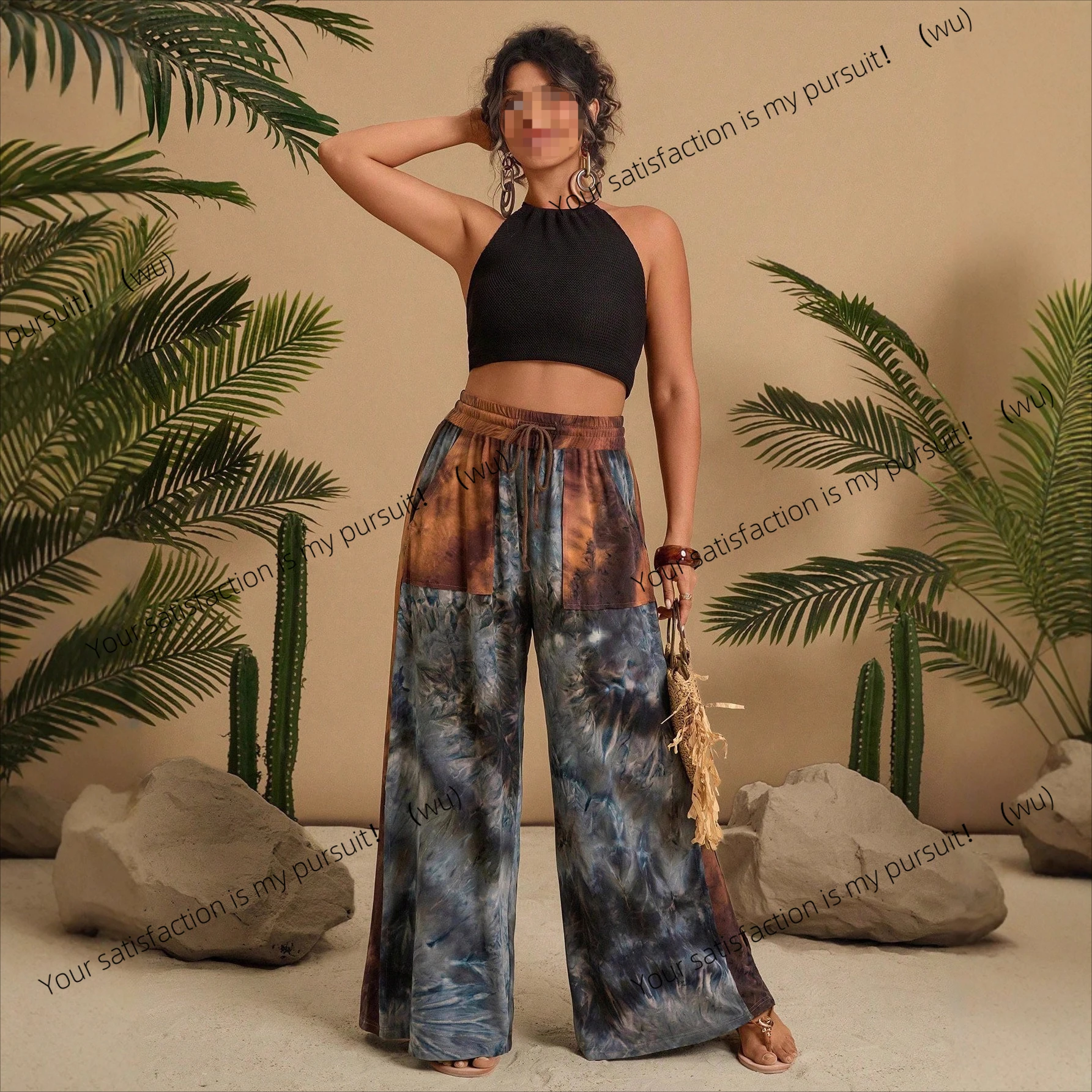 

Европа, Америка, осень и зима, новые повседневные широкие брюки с высокой талией и богемным принтом, женские брюки