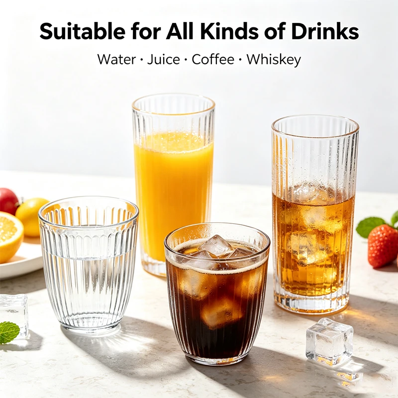 250ml/360ml Striped Household Drinking Glasses Coffee Cup Transparent Juice Milk Tea Cups Latte Cappuccino Mugs Simple Glass Cup