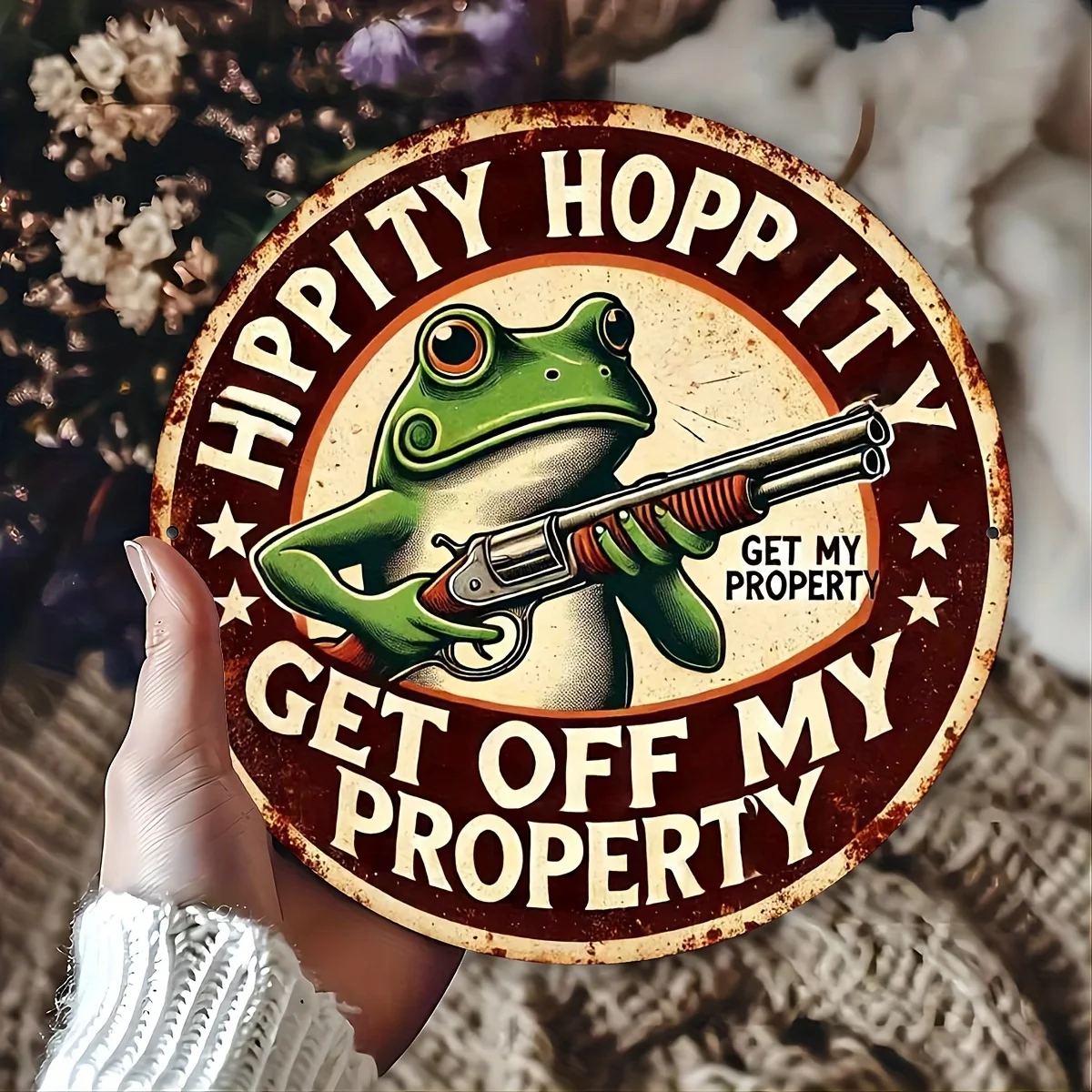 لافتة ألومنيوم عتيقة من Get Out of My Land مقاس 8 × 8 بوصة |   ديكور ريترو مضحك للمنزل والبار والمزرعة، لافتة ألومنيوم قديمة، منزلية