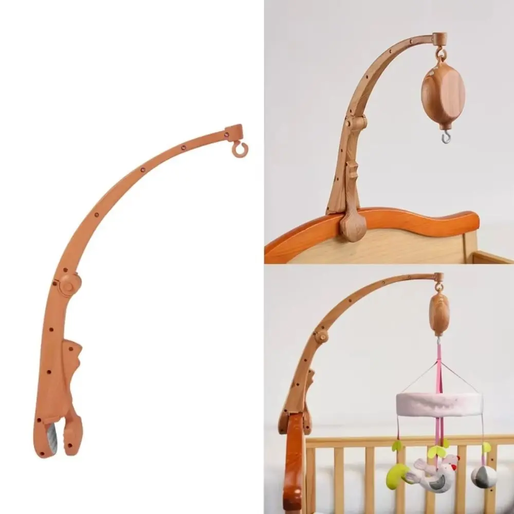 Rotatable Wood Grain Crib Mobile Clamp Mount Plastic Bed Bell Faux Wood Foldable Bed Hanging Newborn Gift