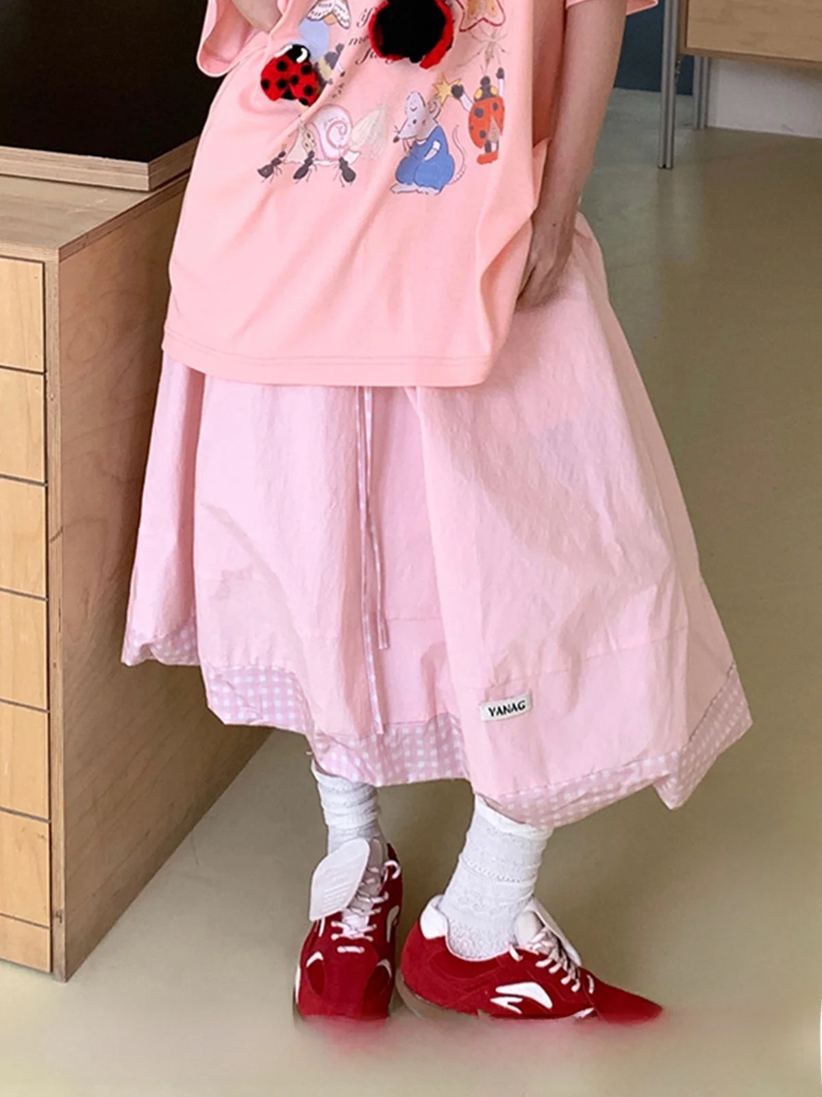 

DearSocute Simple Design Spring Summer f-length Bloomer Skirt Paper Texture Splicing A-line Cotton Blend Comfortable Midi ...