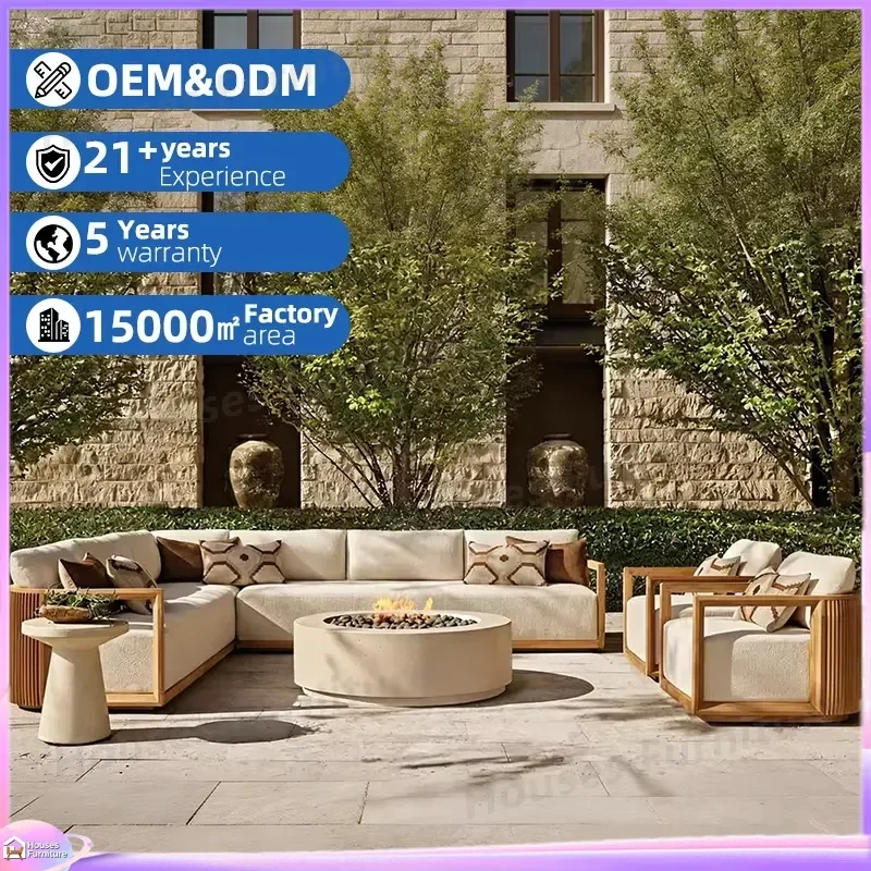Outdoor Garden Sofa Set Waterproof Patio Furniture Rattan Wicker Sectional Couch Double Seating with Fire Pit Terrace Leisure