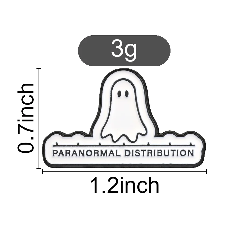 Funny Paranormal Distribution Ghost Badge Black White Enamel Pins Fashion Lapel Brooches Backpack Cloth Jewelry Gift for Friends