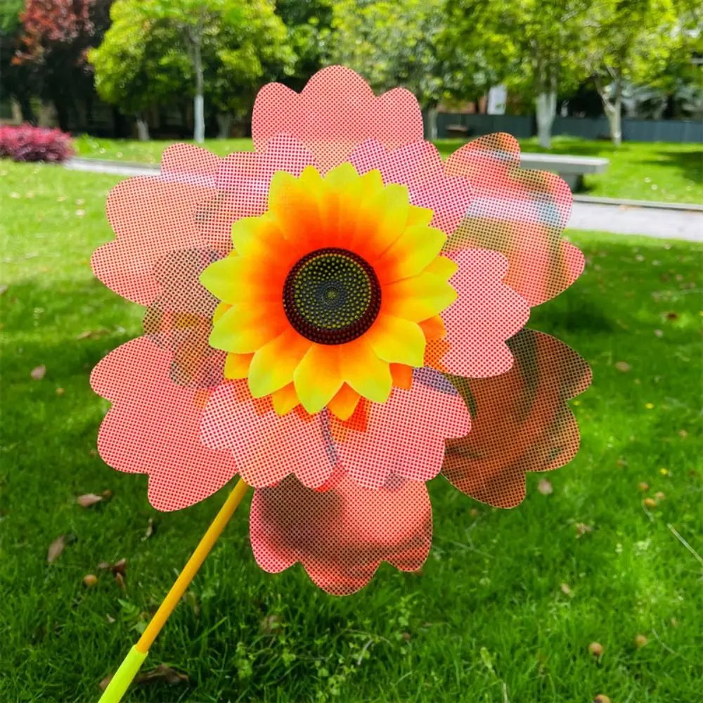 Multistyles Bunte Sonnenblumen-Windmühle, doppellagige Folie, Farbwechsel, Biene, Windmühle, PVC