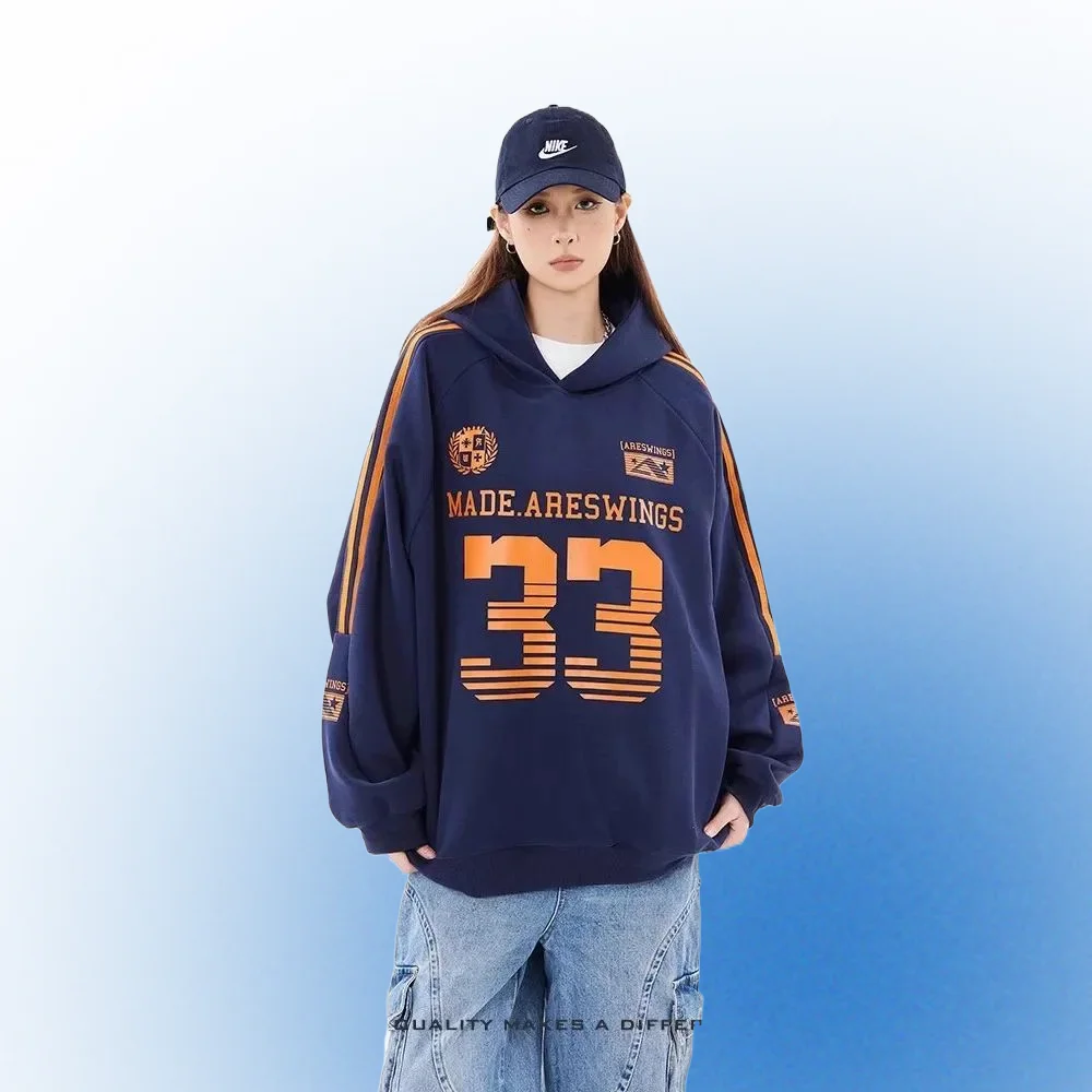 

2025 NEW Retro American Striped Number 33 Hoodie Loose Unisex Spring Autumn Casual Sportswear Comfortable Soft Sweatshirt
