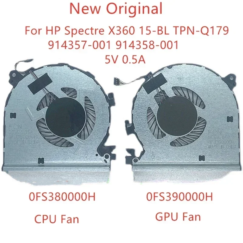 New Original Laptop CPU GPU Cooling Fans For HP Spectre X360 15-BL TPN-Q179 914357 -001 914358 -001 Fan 0FS 390000 H0FS 380000 H