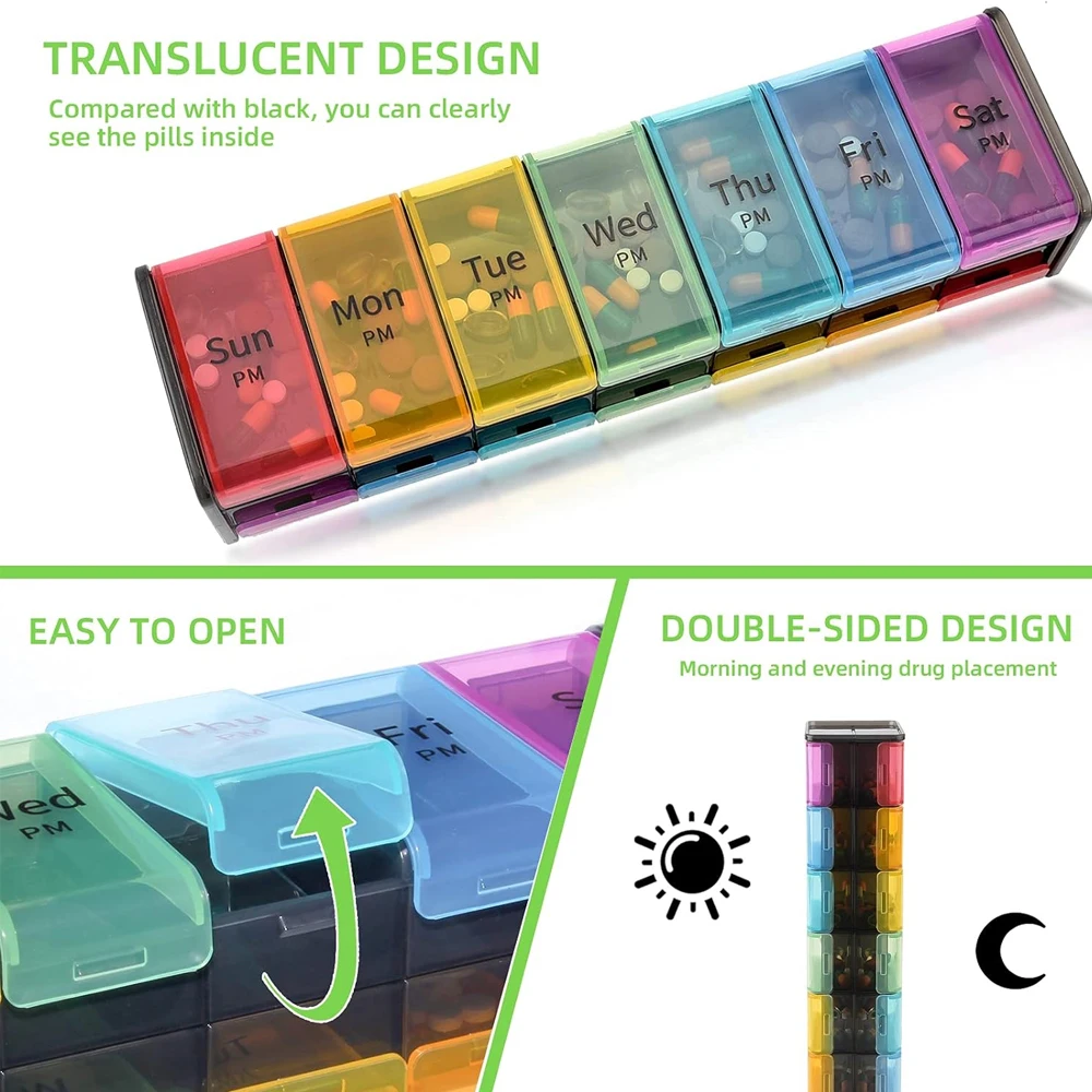 1PCS Extra Weekly Pill Organizer, 7Day AM/PM Case for Fish Oils, Travel-Friendly Medicine Organizer Pill Planner for Vitamins