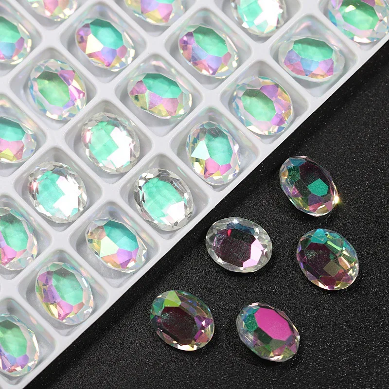 8x10mm Unfoiled Oval Rhinestones Glitter Glass Rhinestone Pointback Nail Stones Crystal Strass Transparent Beads Charms