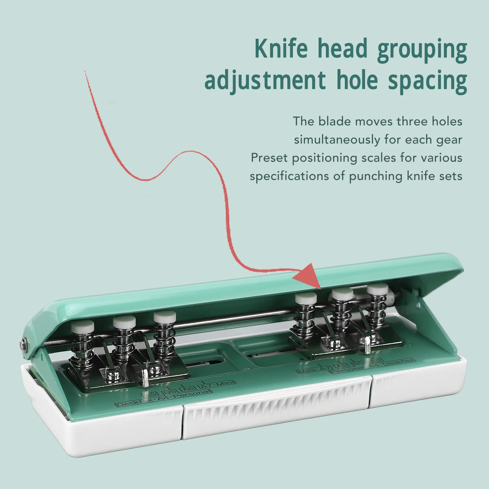 6 فتحات خرامة الورق تباعد قابل للتعديل مخطط ثقب الناخس ل A4 B5 الأخضر 6 فتحات لكمة للمخطط #3