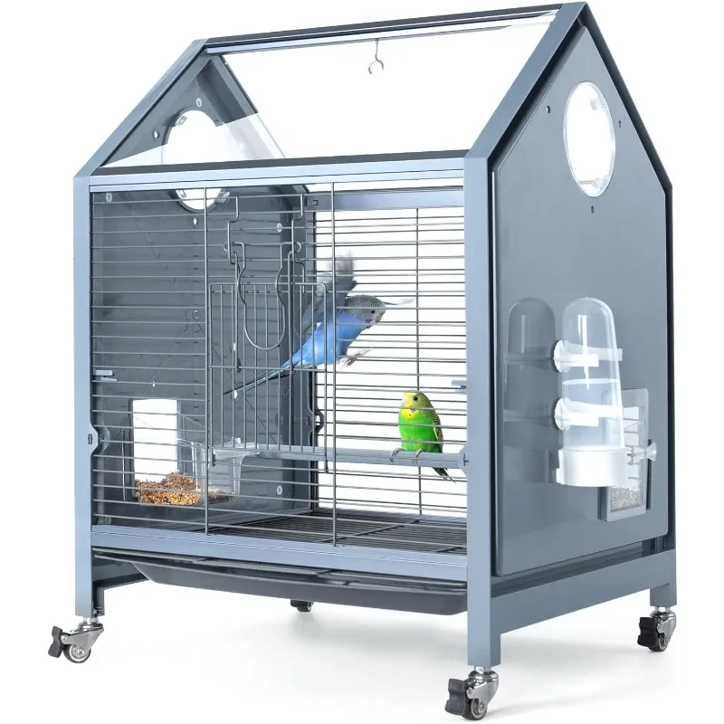 

Acrylic Bird Cage, 25 Inch Deluxe Rolling Bird Cage with Acrylic Panel Medium Bird Cage Kit with Bird Feeders, Water Bottle,