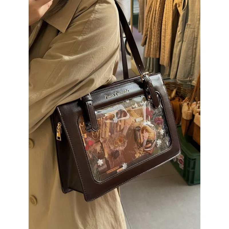 

Concerto Violin Large Capacity Shoulder Crossbody Bag College Style PU Leather Street Trend Bag for Daily Matching