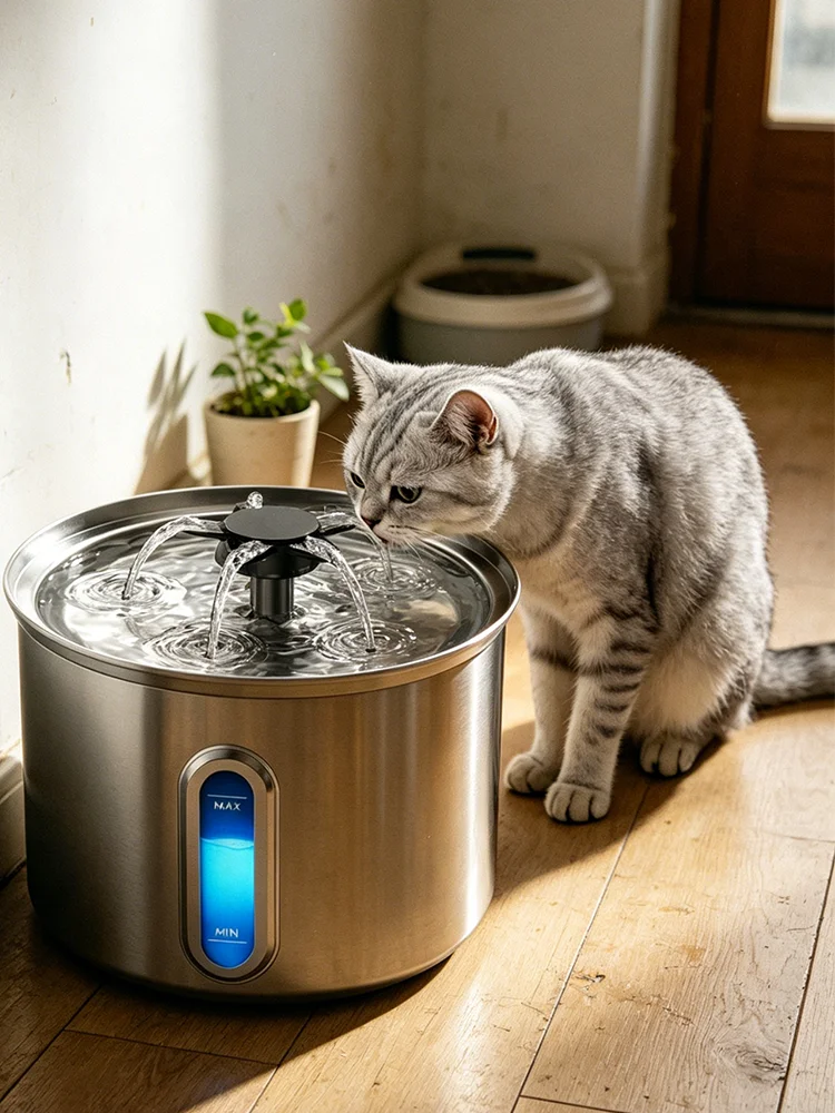 Trinkbrunnen für Haustiere aus Edelstahl 3,2 L, automatischer Trinkbrunnen für Katzen und Hunde, USB leise Pumpe 4-Stufen-Filter, LED Wasserstand, energiesparender Wasserbrunnen für Haustiere