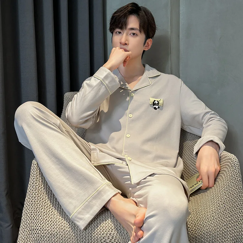 Sleepwear 2025 Men's Pajamas Pure Cotton Comfortable Long-sleeved Trousers Spring and Autumn Thin Cotton Casual Loungewear Set