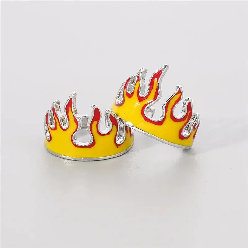 Goth Punk Demon Slayer Fire Flame Ring For Women Men Girls Boys Hip Hop Fashion Flame Opening Rings Party Jewelry Gift