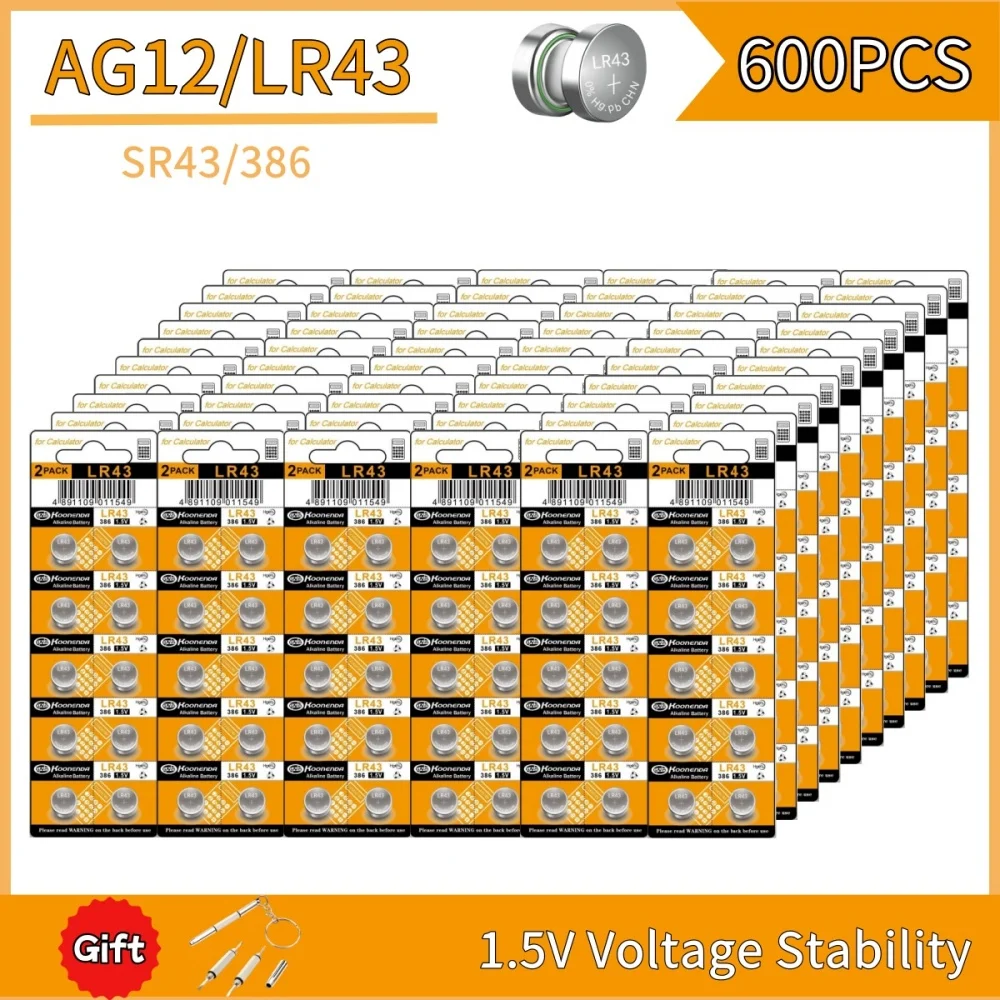 100-600PCS 1.55V AG12 LR43 100mAh Lithium Button Cell SR43  LR1142 V12GA AG 12 SR43W SR1142 Coin Cell Watch Toy Remote Battery