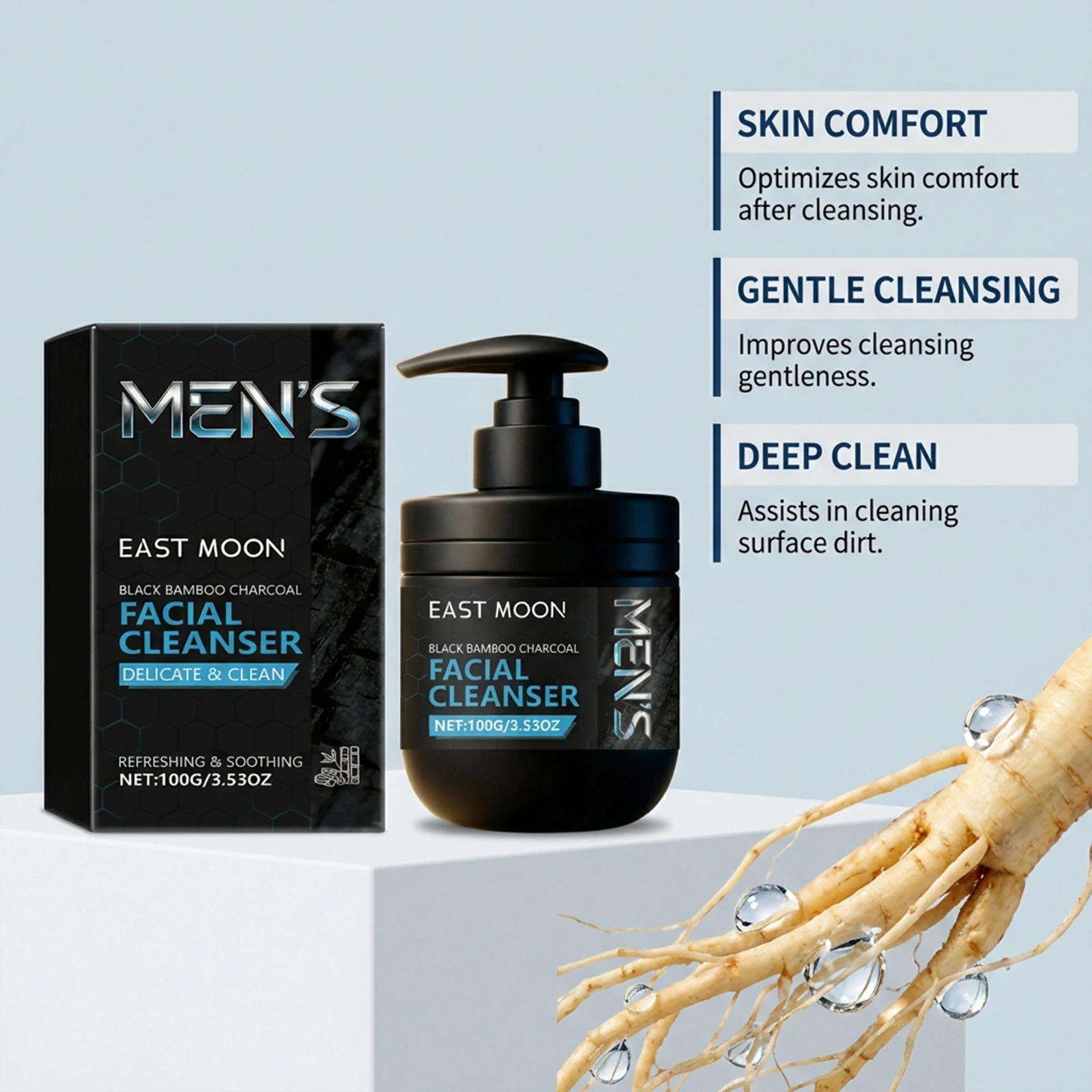 Men's Facial Cleanser Deep Cleansing Pore Oil Control with Charcoal Powder Mild Daily Cleansing Facial Refreshing Face Wash view 4