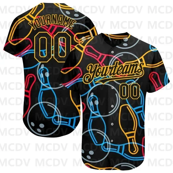 Benutzer definierte schwarz hellblau 3d Muster Design Bowling authentischen Baseball-Trikot