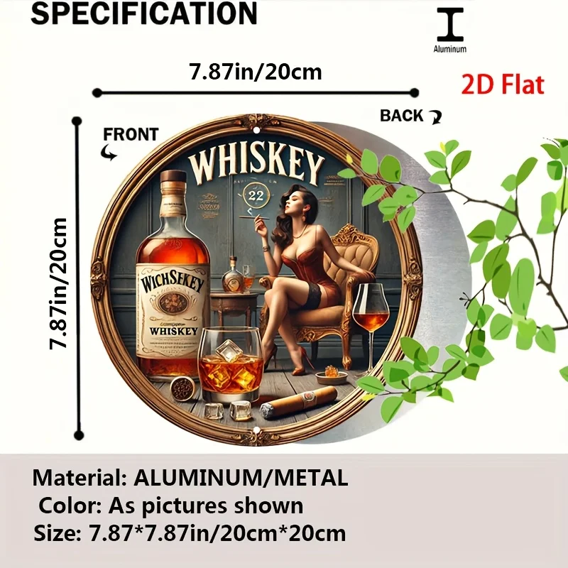قطعة واحدة من علامة معدنية مستديرة ذات طابع ويسكي عتيق - تصميم شعار مستوحى من سيدة ويسكي وجيمس بوند، فن سكوتش وبوربون #2