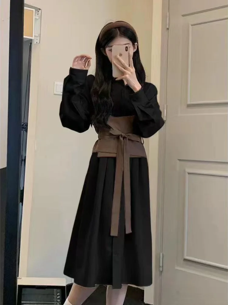 Long Sleeve Dress Women Lace-up Flattering Waist Elegant Gentle New Temper All-match Trendy Button-up Tender Spring Streetwear image 5