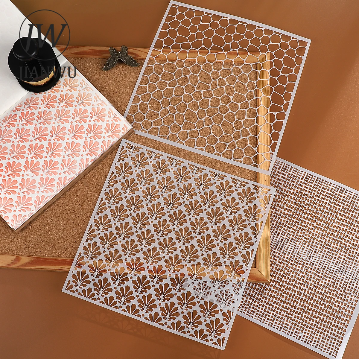 JIANWU Red Brick Honeycomb Fish Scale Graphic Plastic Masking Panel Material Stamp Creative DIY Student Supplies Stationery