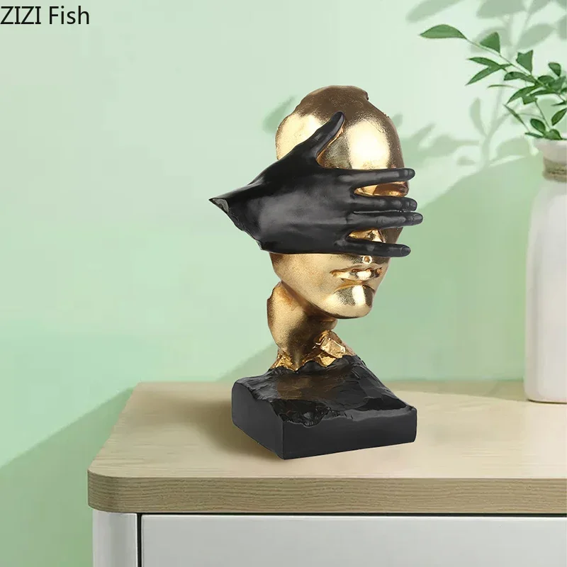 Silent Is Gold Abstract Figures Sculpture Modern Crafts Ornaments Desk Decoration Character Resin Statue Room Aesthetic Decor