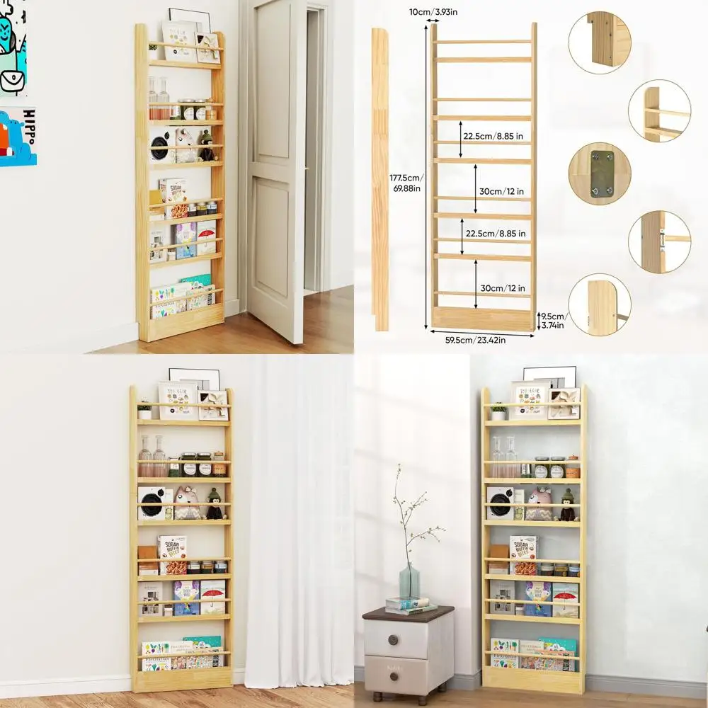 

6-уровневая книжная полка за дверью, экономия места за дверью, книжный шкаф, деревянный детский настенный книжный шкаф для спальни, гостиной Playro