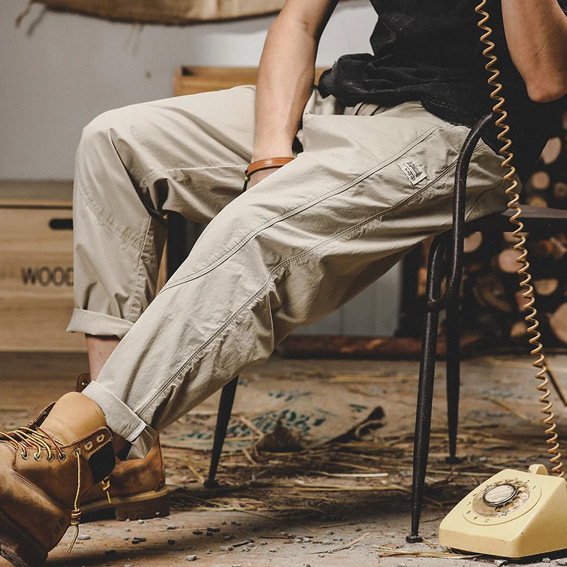 

American Sle Fce Lined Workwear Trousers Men's Loose Straight Leg Cuffed Casual Long Pants Large Size Cone aped Pants