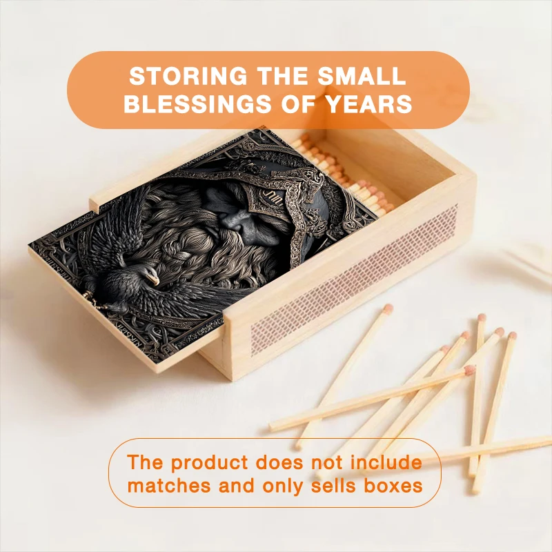 2D Printed Norse Mythology Wooden Storage Box, Eagle Giant Design, Ideal Gift for Festivals, Multi functional for Matches, Jewel