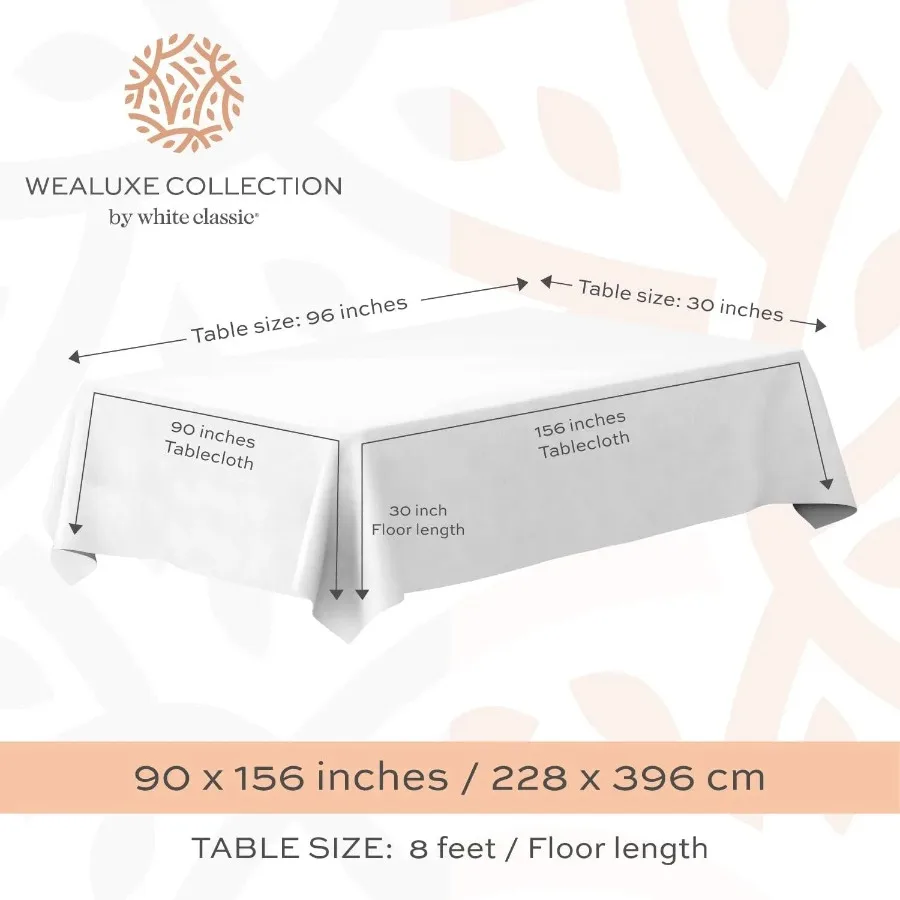 2 Pack Classic White Tablecloth 90x156 inch White Table Clothes for 8 Foot Rectangle Tables 200 GSM Stain and Wrinkle Resistant