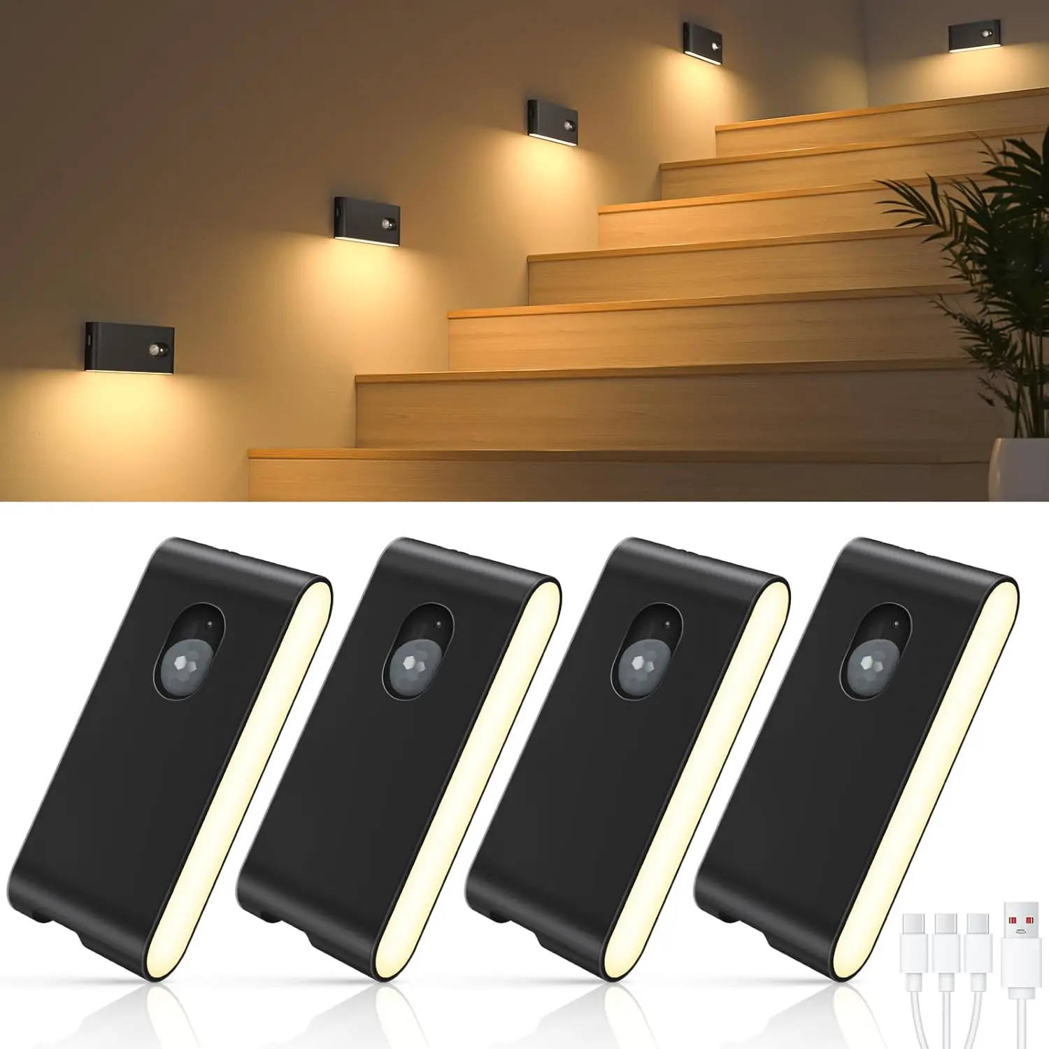 

WILLED Motion Sensor Wireless Stair Lights Indoor Battery Rechargeable Night Lights for Stairway Hallway Kitchen Cabinet Bedroom