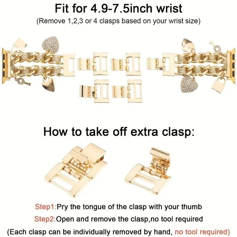 Women Stylish Charm Strap for Apple Watch Band 38mm 40 44 42 46 4145mm Heart Lock Key Chain Bracelet iWatch 10 9 8 7 6 5 4 SE view 6