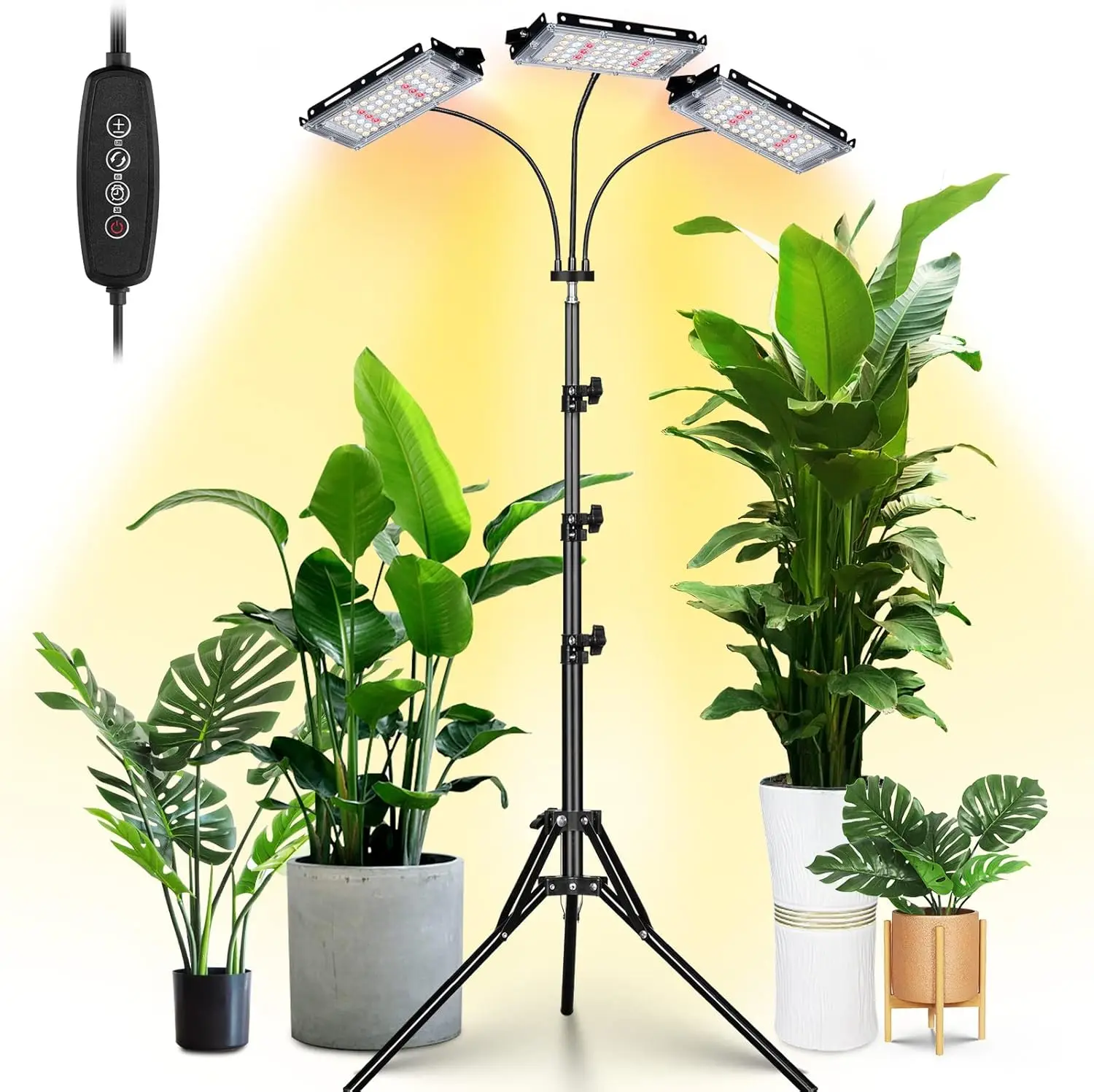 

Plant Grow Light with Stand, Full Spectrum LED Growing Lamp, Tri-Head with 3H/6H/12H Timer, 6 Dimmable Levels, 3 Lighting
