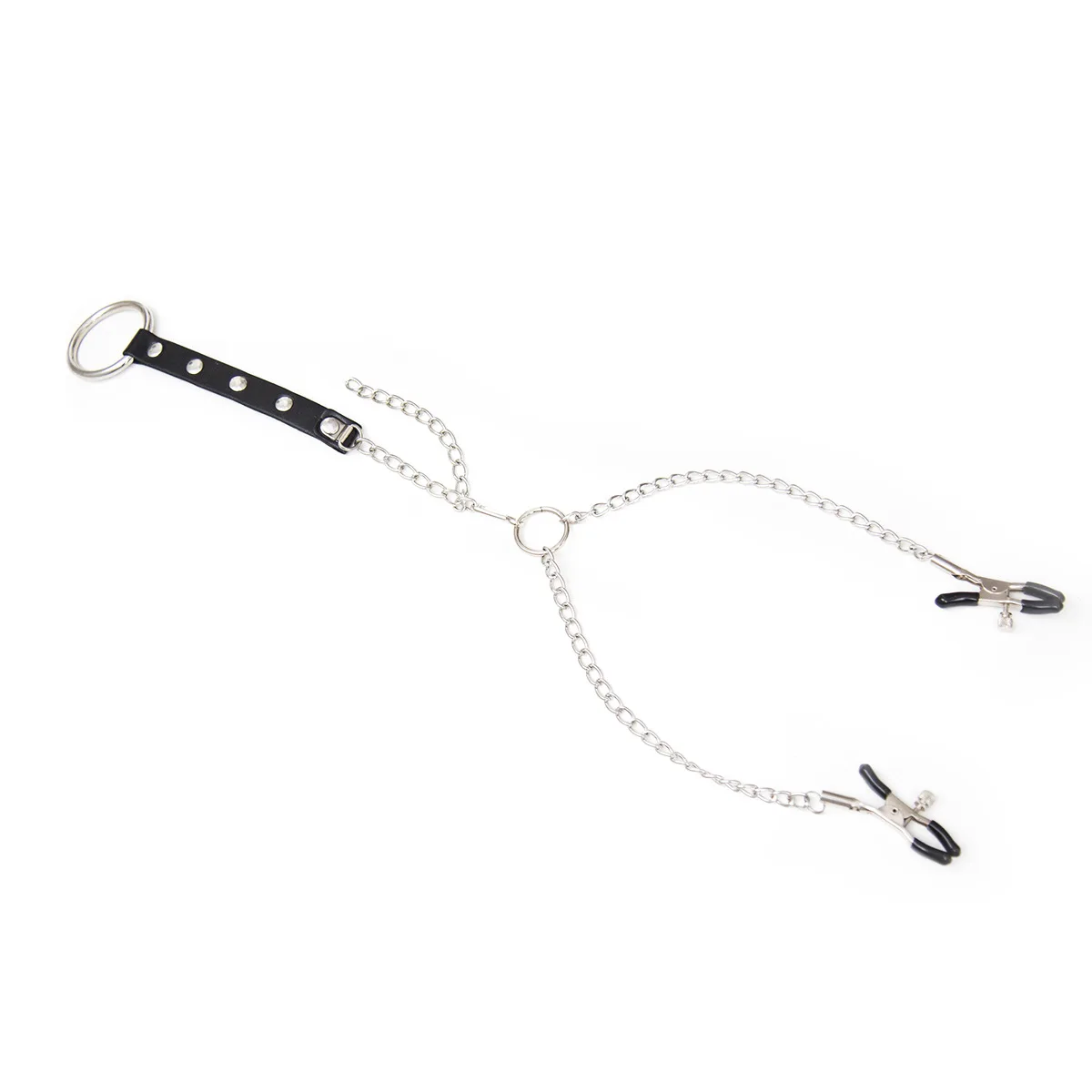 Sexy PU Leather Male Delayed Ejaculation Penis Cock Ring With Nipple Clamp Breast Clip Chain SM Bondage Couple SM Sex Toys