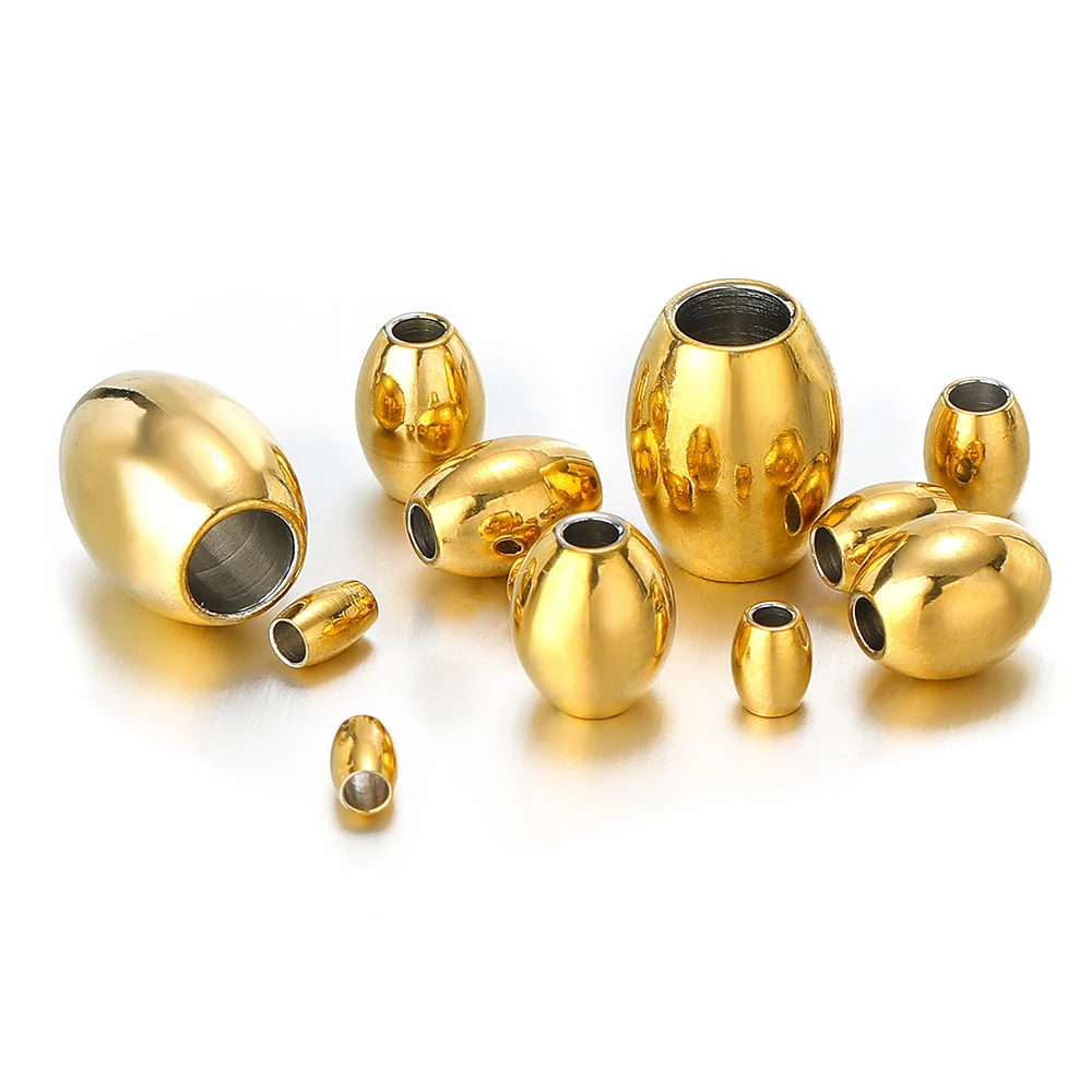 

50Pcs Stainless Steel Oval Cylinder Spacer Loose Beads Gold Plated Beads for Bracelet Necklace Findings DIY Jewelry Making Bulk
