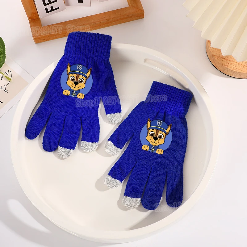 Cartoon anime PAW patorl knitted gloves cute touch screen five finger glove men women autumn winter warm accessories