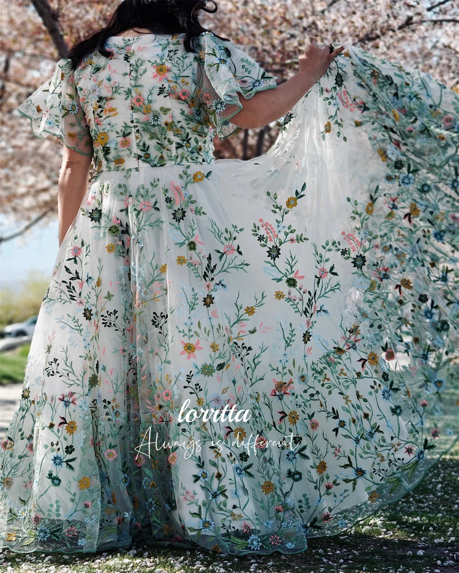 Lorrtta-Robe de mariée en tissu floral brodé à manches bouffantes, ligne A, robes d'occasion formelles, robe de soirée de luxe élégante