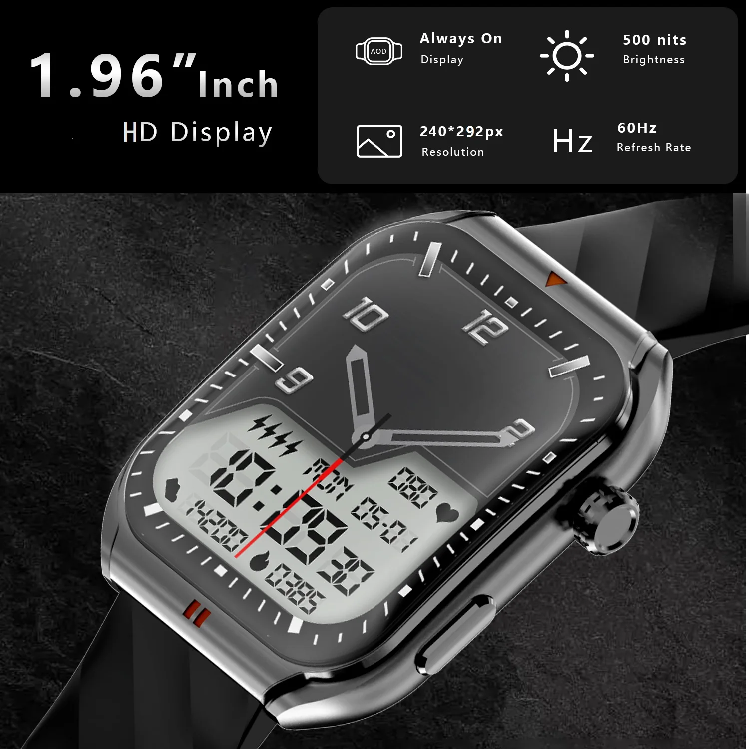 Reloj inteligente para deportes al aire libre, dispositivo con pantalla TFT de 2024 pulgadas, 3D, llamadas curvas, control del ritmo cardíaco y de la salud, para teléfonos Android e IOS, novedad de 1,96